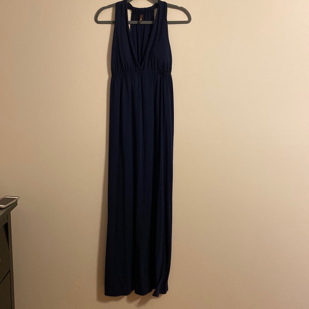 Mon Amie Deep V Navy Maxi Dress